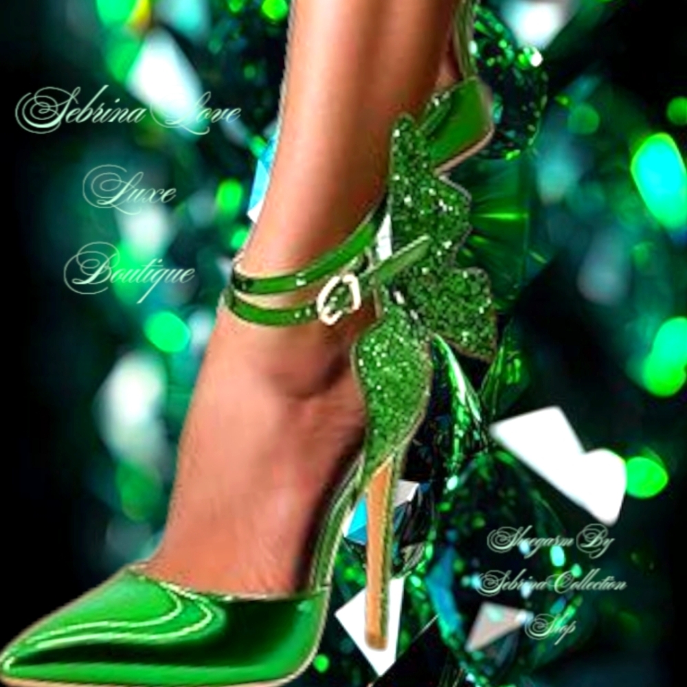 Ethereal Green Sparkle Butterfly Heels